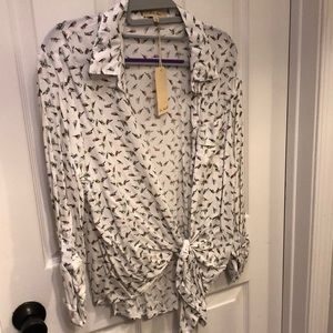 Love notes button down cream shirt with birds